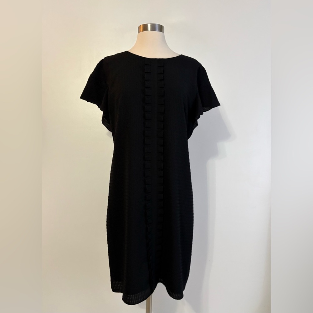 IMNYC Black Midi Dress with Center Ruffle Detail